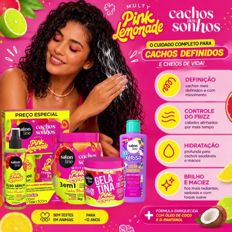 Kit Salon Line Pink Lemonade Cachos Dos Sonhos Completo + Mimo