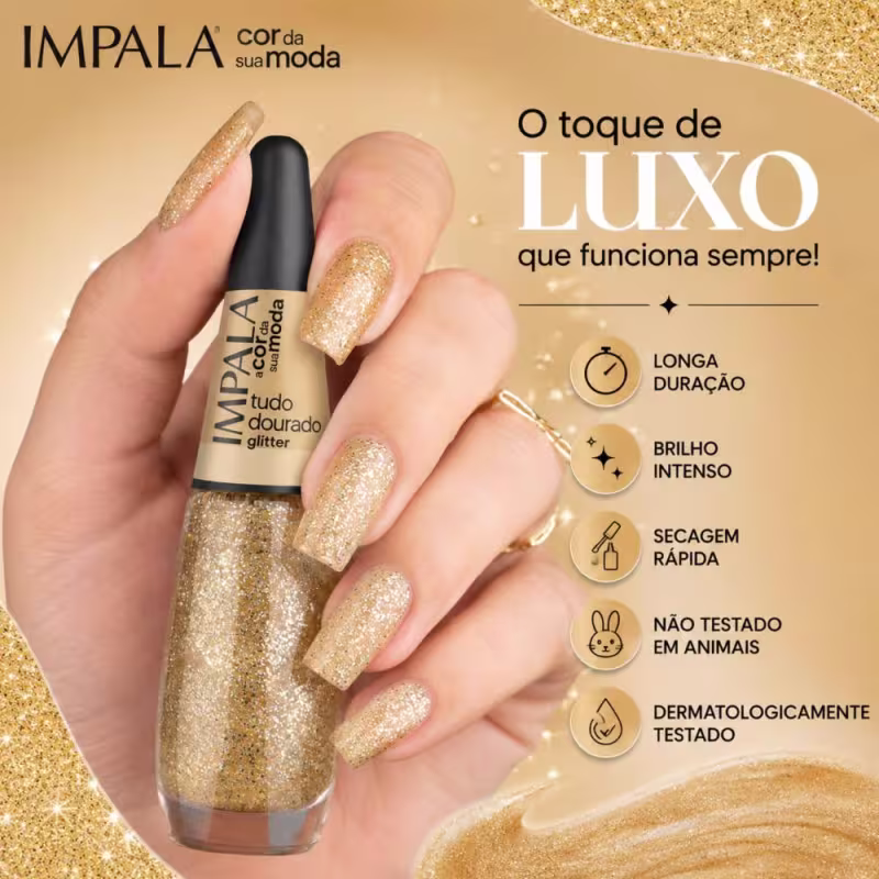 Esmalte Glitter Impala A Cor da Sua Moda Tudo Dourado 7,5ml