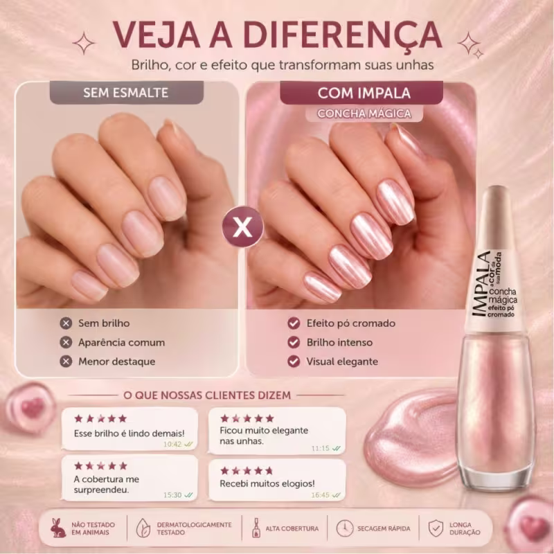 Esmalte Efeito Pó Cromado Impala A Cor da Sua Moda Concha Mágica 7,5ml