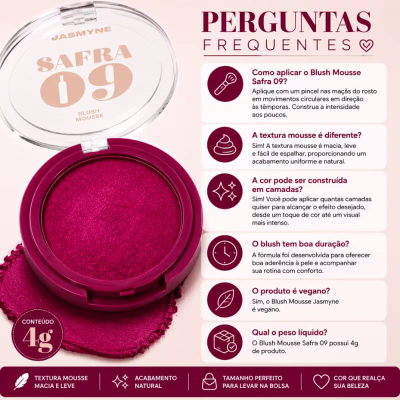 Blush Mousse Jasmyne Safra 09 Ref.: J0150 Vermelho Tinto