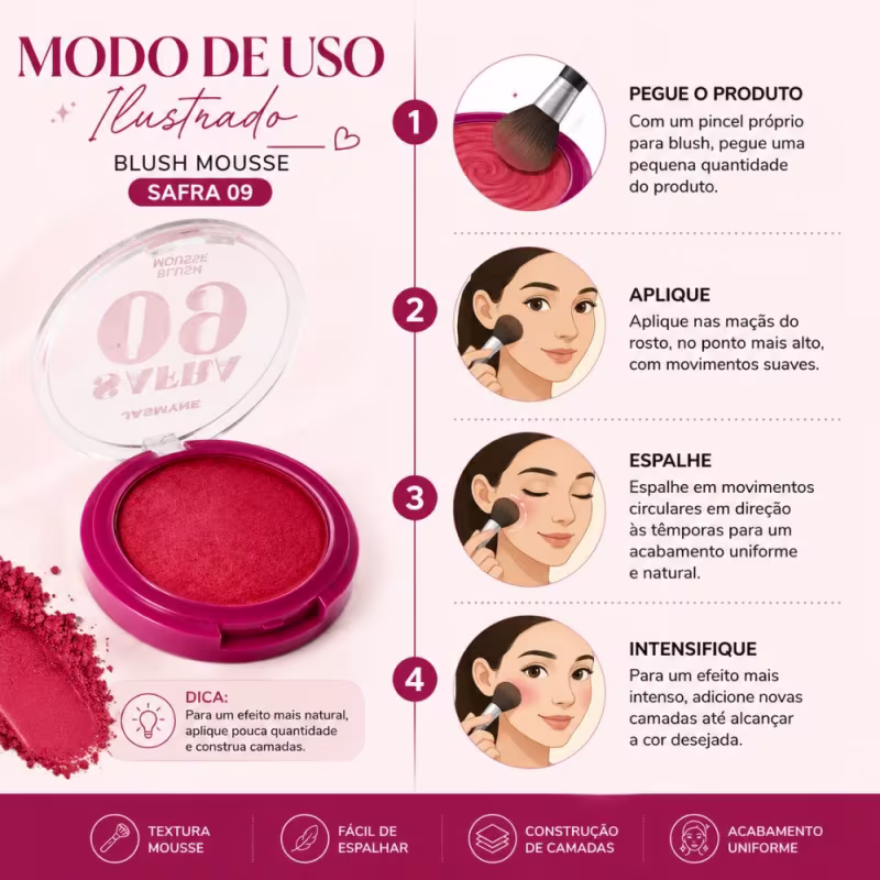 Blush Mousse Jasmyne Safra 09 Ref.: J0150 Vermelho Tinto