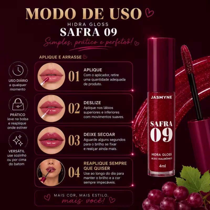 Hidra Gloss Labial Jasmyne Safra 09 Ref.: J0152 Coral Pinot
