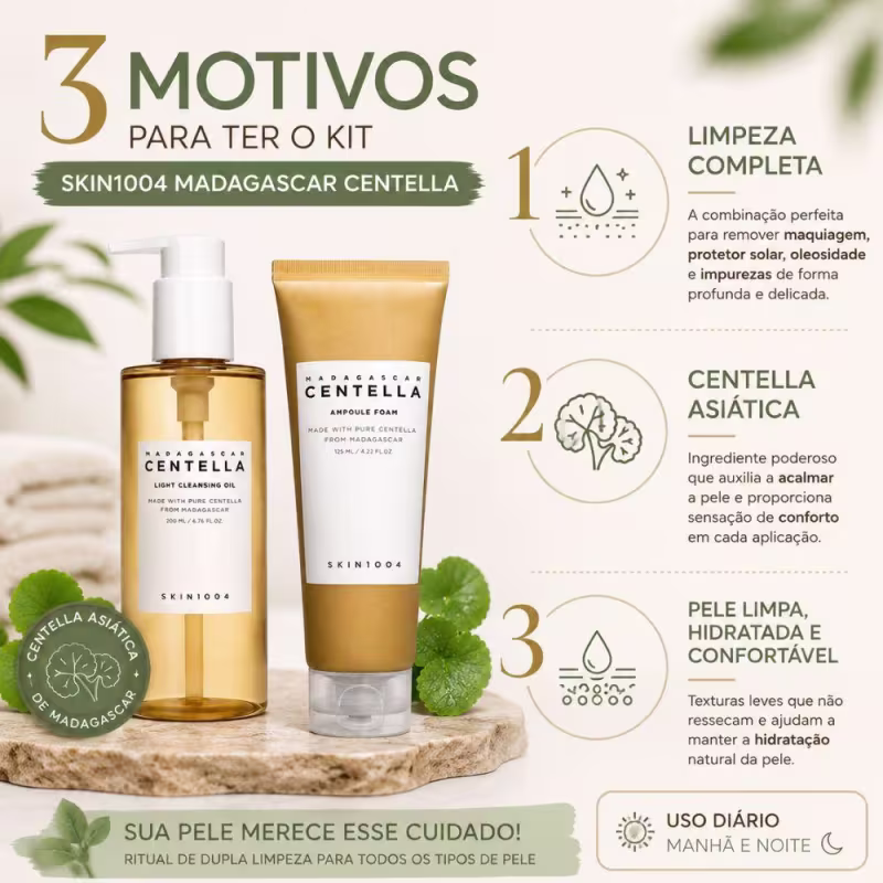 Kit Skin1004 Madagascar Centella: Cleansing Oil 200ml e Ampoule Foam 125ml