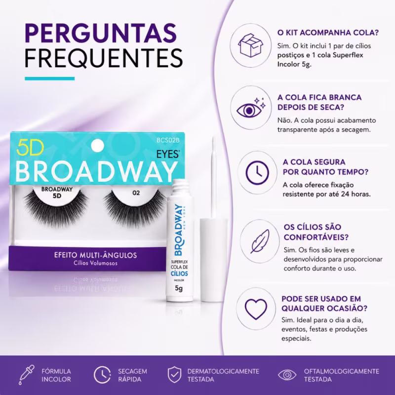 Kit Broadway Kiss New York: Cílios Postiços 5d 02 Bcs02b e Cola Para Cílios