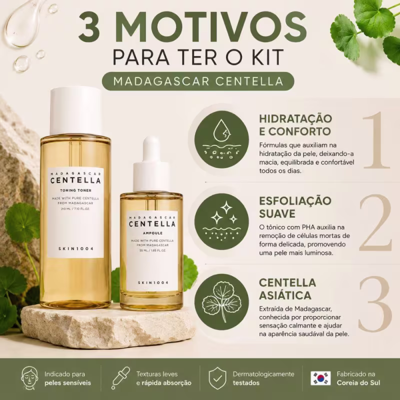 Kit Skin1004 Madagascar Centella: Tônico Facial 210ml e Ampoula 55ml