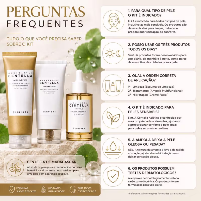 Kit Skin1004 Madagascar Centella: Espuma De Limpeza 125ml, Creme Facial 75ml e Ampoula Multifuncional 55ml