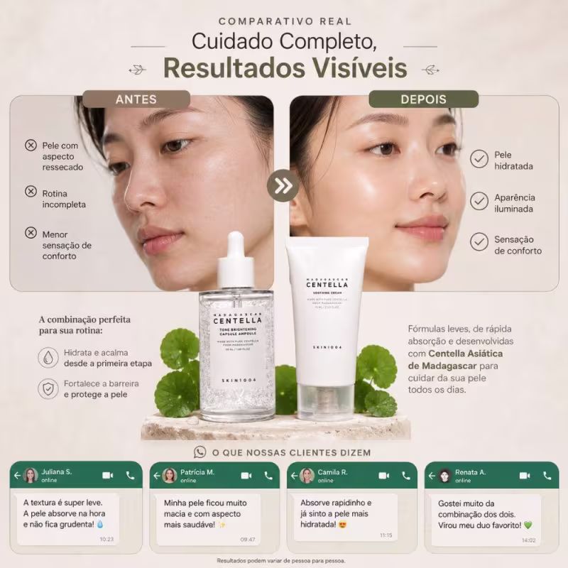 Kit Skin1004 Madagascar Centella: Ampola de Cápsula Iluminadora 100ml e Creme Facial 75ml