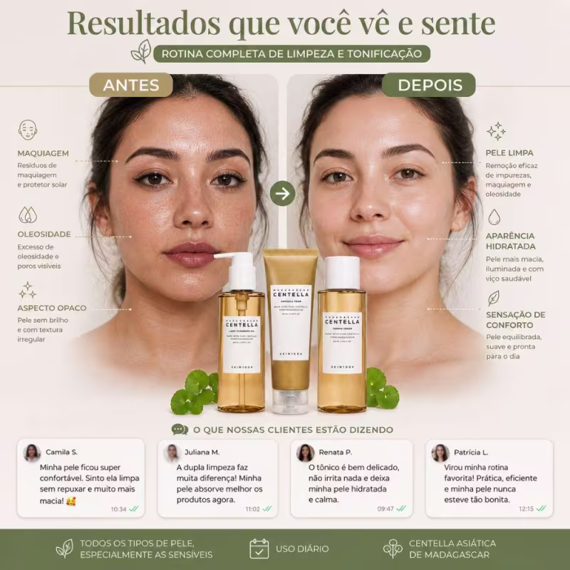 Kit Skin1004 Madagascar Centella: Cleansing Oil 200ml, Espuma de Limpeza 125ml e Tônico Facial 210ml