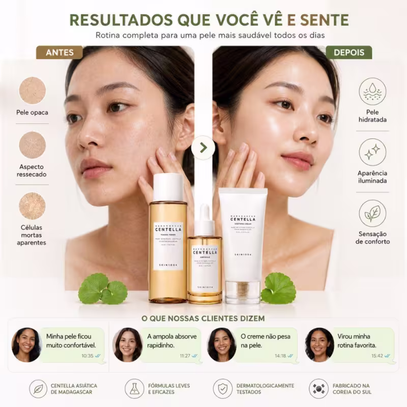 Kit Skin1004 Madagascar Centella: Tônico Facial 210ml, Ampola Multifuncional 55ml e Creme Facial 75ml