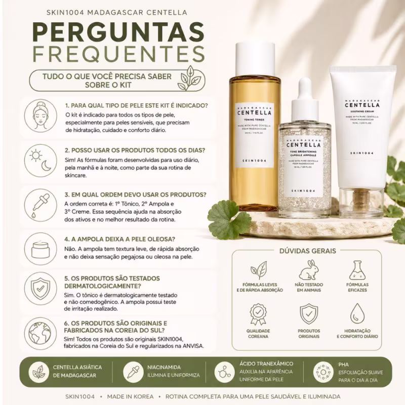 Kit Skin1004 Madagascar Centella: Tônico Facial 210ml, Ampola de Cápsula Iluminadora 100ml e Creme Facial 75ml