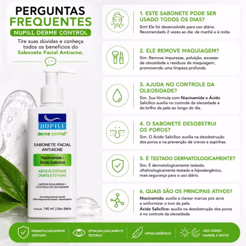 Sabonete Facial Antiacne Nupill Derme Control Niacinamida e Ácido Salicílico 140ml