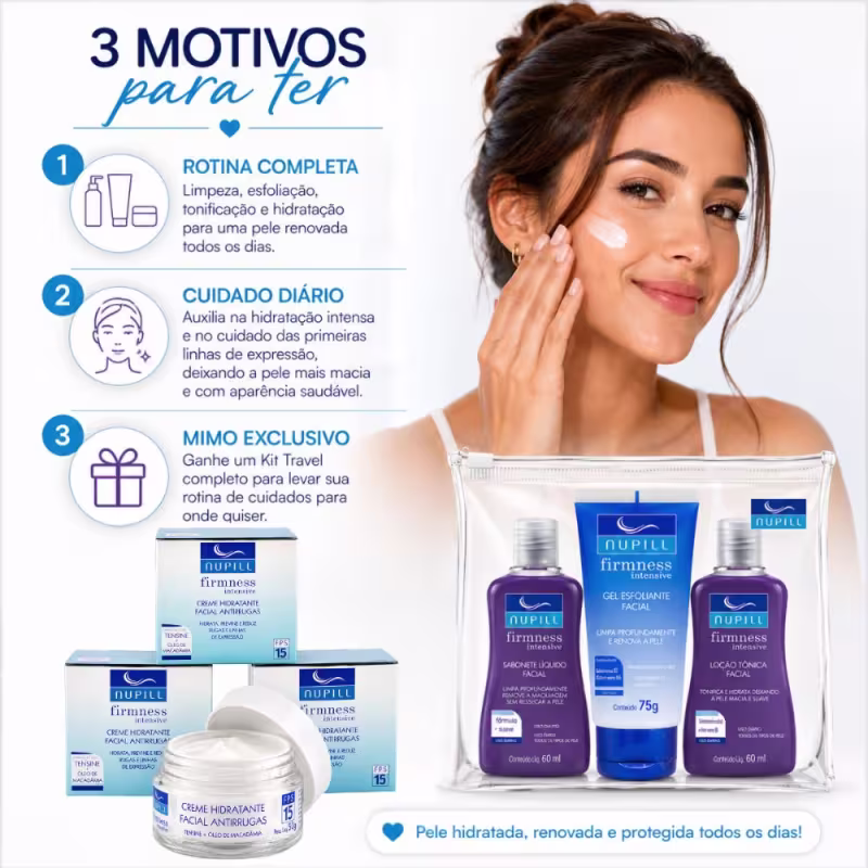 Kit Nupill Firmness Intensive: 3 Cremes Hidratante Facial Antirrugas Fps 15 50g + Mimo