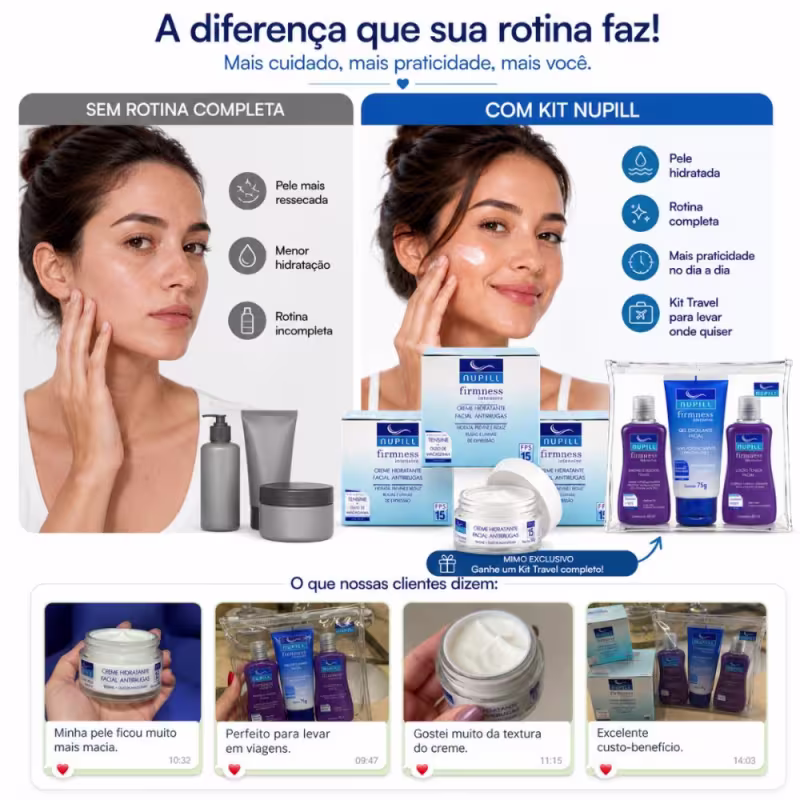 Kit Nupill Firmness Intensive: 3 Cremes Hidratante Facial Antirrugas Fps 15 50g + Mimo