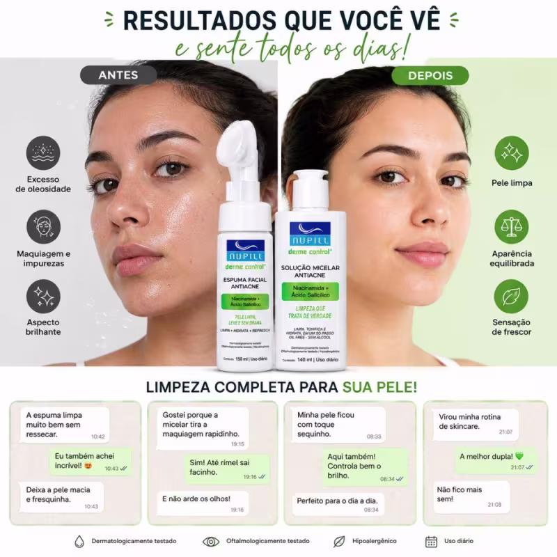 Kit Nupill Derme Control Antiacne: Espuma Facial 150ml e Solução Micelar 140ml