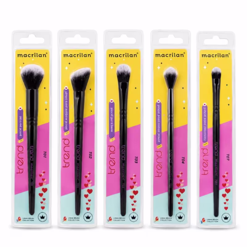 Kit Pincéis Macrilan Trend: Base, Corretivo, Pó, Iluminador e Blush