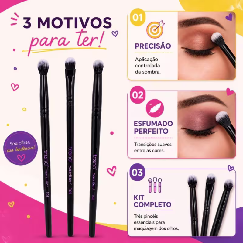 Kit Pincéis Macrilan Trend: Sombra, Esfumar e Côncavo