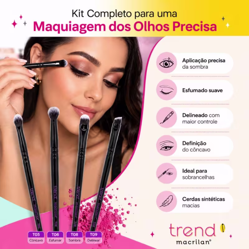 Kit Pincéis Macrilan Trend: Sombra, Esfumar, Delinear e Côncavo