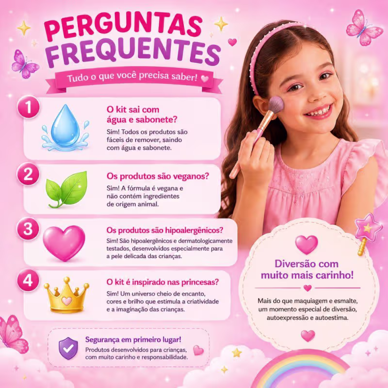 Kit Impala Disney Princesas: Kit De Maquiagem Infantil, Kit Brilho Labial e Esmalte Infantil 6ml