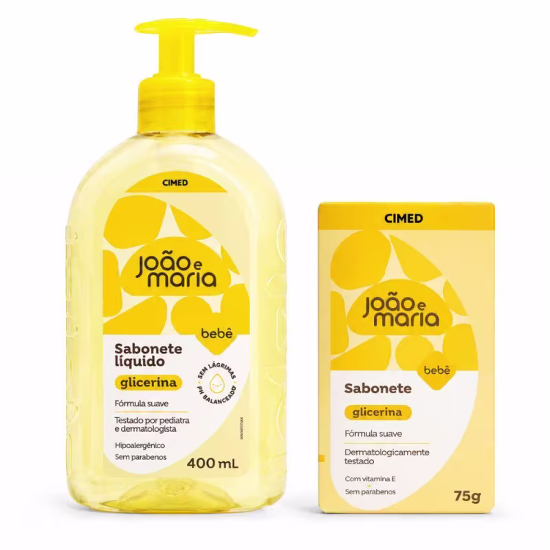 Kit Cimed João e Maria Baby Glicerina: Sabonete Líquido 400ml e Sabonete Em Barra 75g