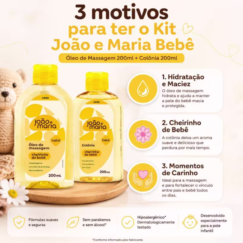 Kit Cimed João e Maria Baby Glicerina: Óleo De Massagem 200ml e Colônia 200ml