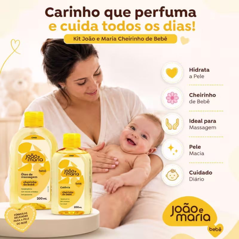 Kit Cimed João e Maria Baby Glicerina: Óleo De Massagem 200ml e Colônia 200ml