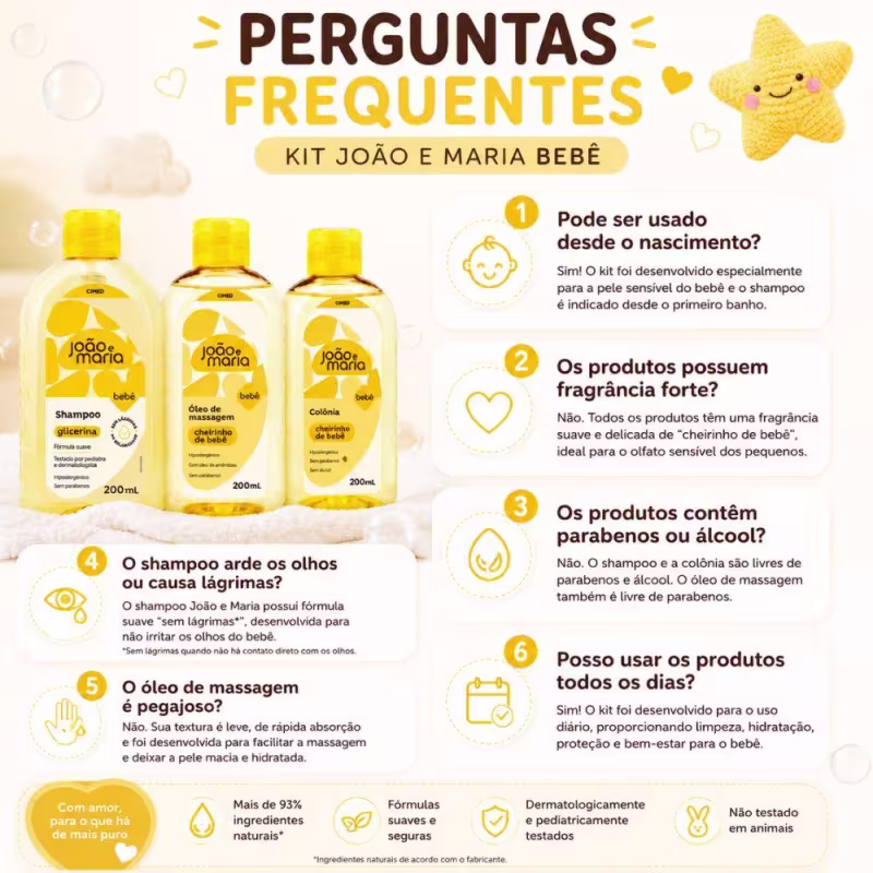 Kit Cimed João e Maria Baby Glicerina: Shampoo, Óleo de Massagem e Colônia 200ml