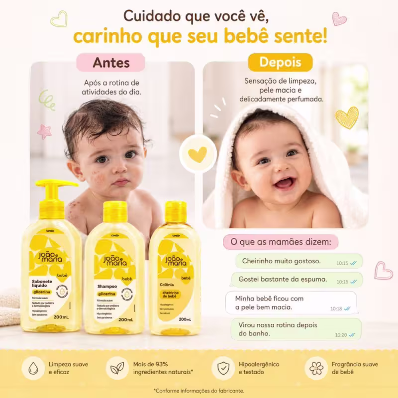 Kit Cimed João e Maria Baby Glicerina: Sabonete Líquido, Shampoo  e Colônia 200ml