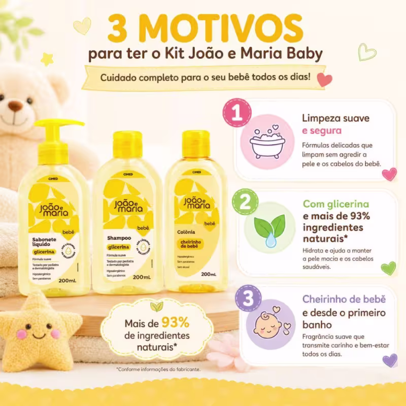Kit Cimed João e Maria Baby Glicerina: Sabonete Líquido, Shampoo  e Colônia 200ml