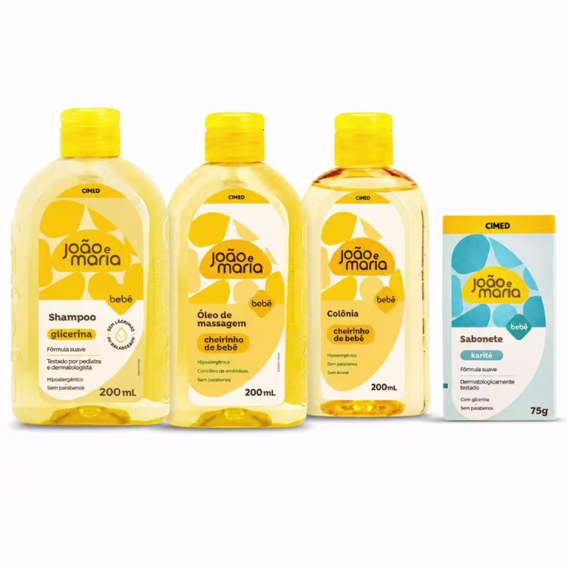 Kit Cimed João e Maria Baby: Shampoo, Óleo De Massagem, Colônia 200ml e Sabonete Em Barra Karité 75g