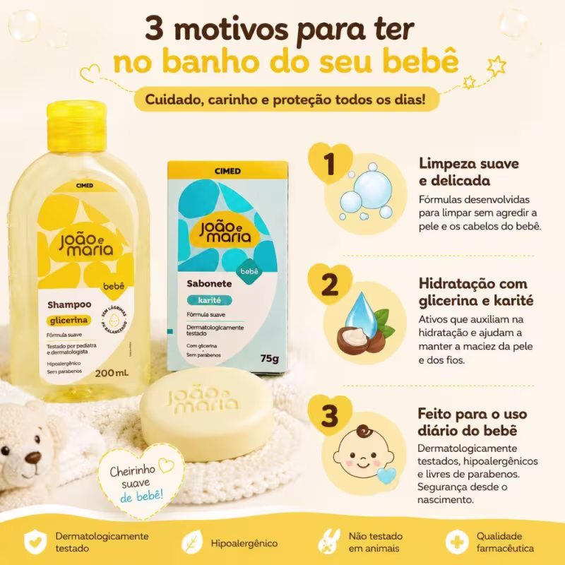 Kit Cimed João e Maria Baby: Shampoo 200ml e Sabonete Em Barra Karité 75g