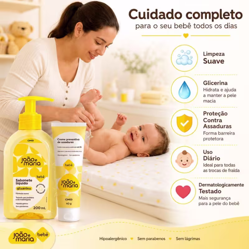 Kit Cimed João e Maria Baby: Sabonete Líquido 200ml e Creme Preventivo Para Assaduras 40g