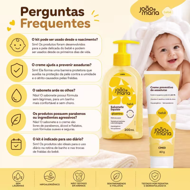 Kit Cimed João e Maria Baby: Sabonete Líquido 200ml e Creme Preventivo Para Assaduras 40g
