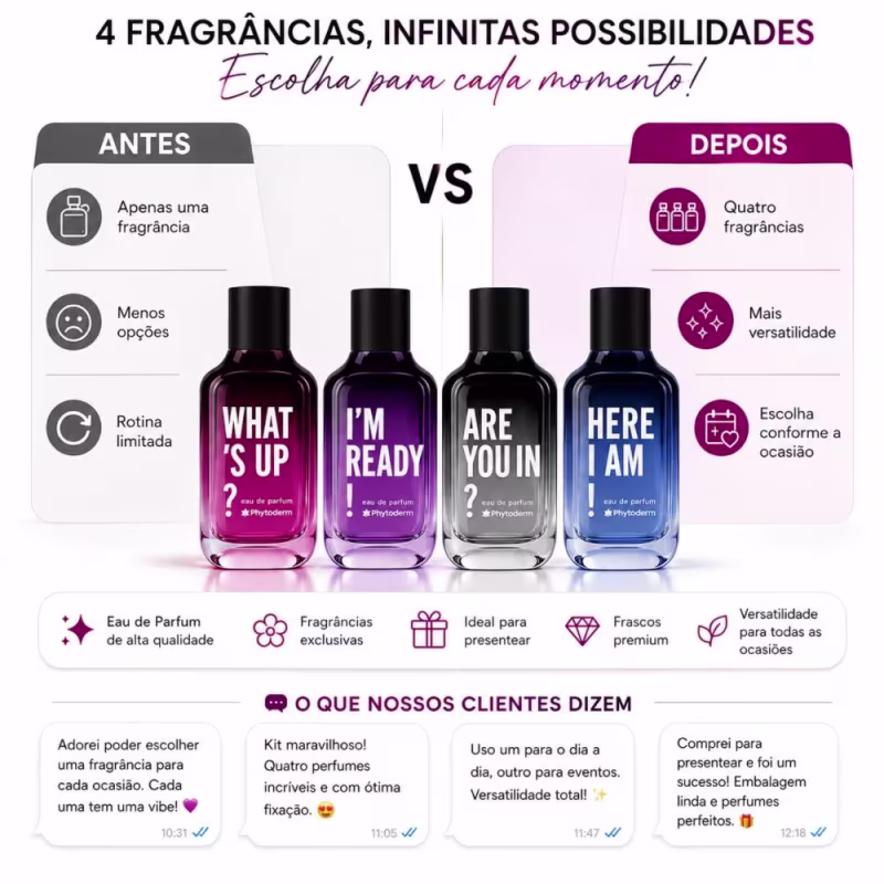 Kit Phytoderm Parfum: What's Up , Ready, Are you in e Here I Am 95ml