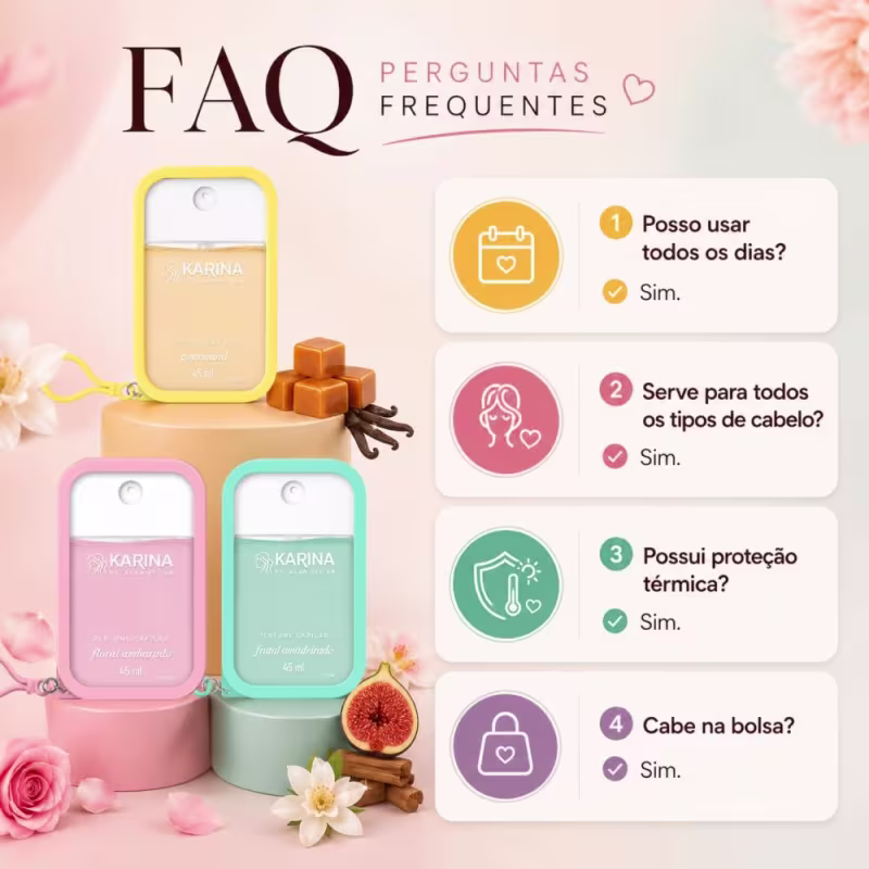 Kit Karina Ft. Alan Vivian Perfume Capilar: Gourmand, Floral Ambarado e Frutal Amadeirado 45ml