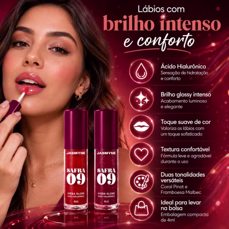 Kit Jasmyne Safra 09: Com 2 Hidra Gloss Frambroesa E Coral