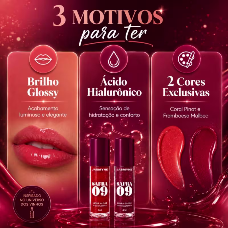 Kit Jasmyne Safra 09: Com 2 Hidra Gloss Frambroesa E Coral