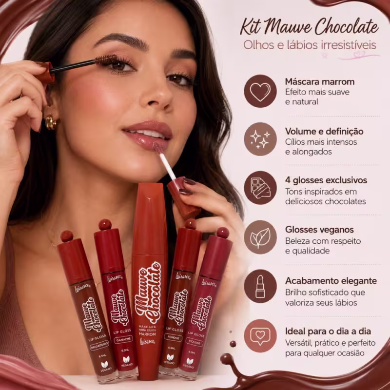 Kit Luisance Mauve Chocolate: Máscara De Cílios + 4 Glosses