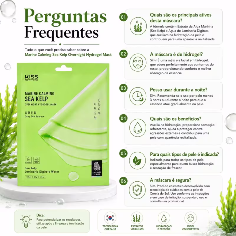 Máscara Facial Kiss New York Extratos Marinhos Marine Calming Sea keep Overnight Hydrogel Mask