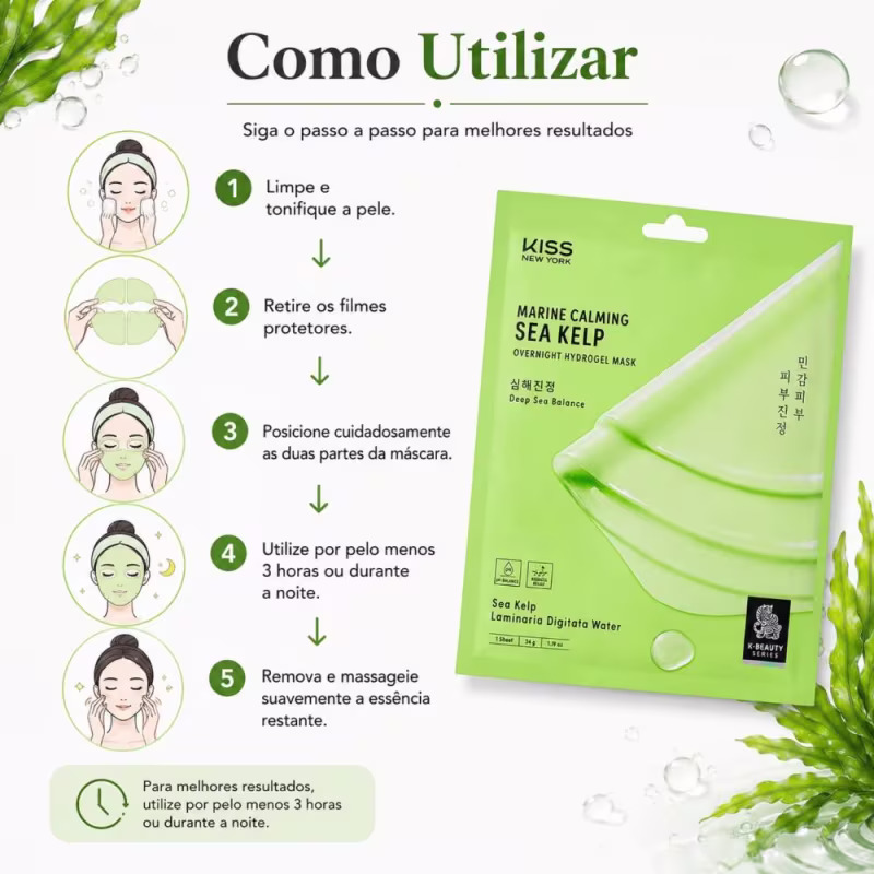 Máscara Facial Kiss New York Extratos Marinhos Marine Calming Sea keep Overnight Hydrogel Mask