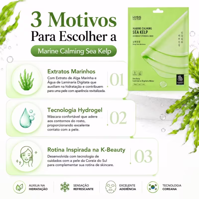 Máscara Facial Kiss New York Extratos Marinhos Marine Calming Sea keep Overnight Hydrogel Mask
