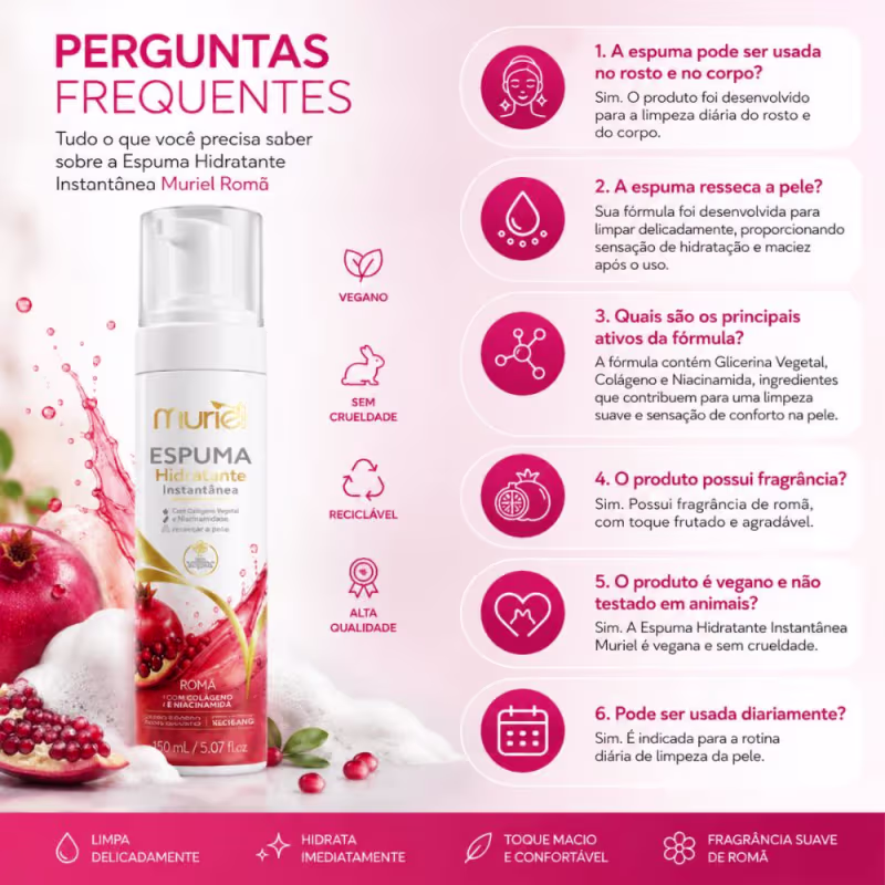 Espuma De Limpeza Hidratante Muriel Facial e Corporal Romã 150ml