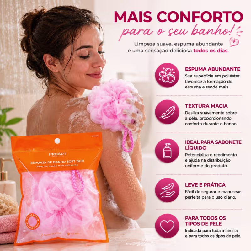 Esponja De Banho Proart Soft Duo Rosa Edb07bb