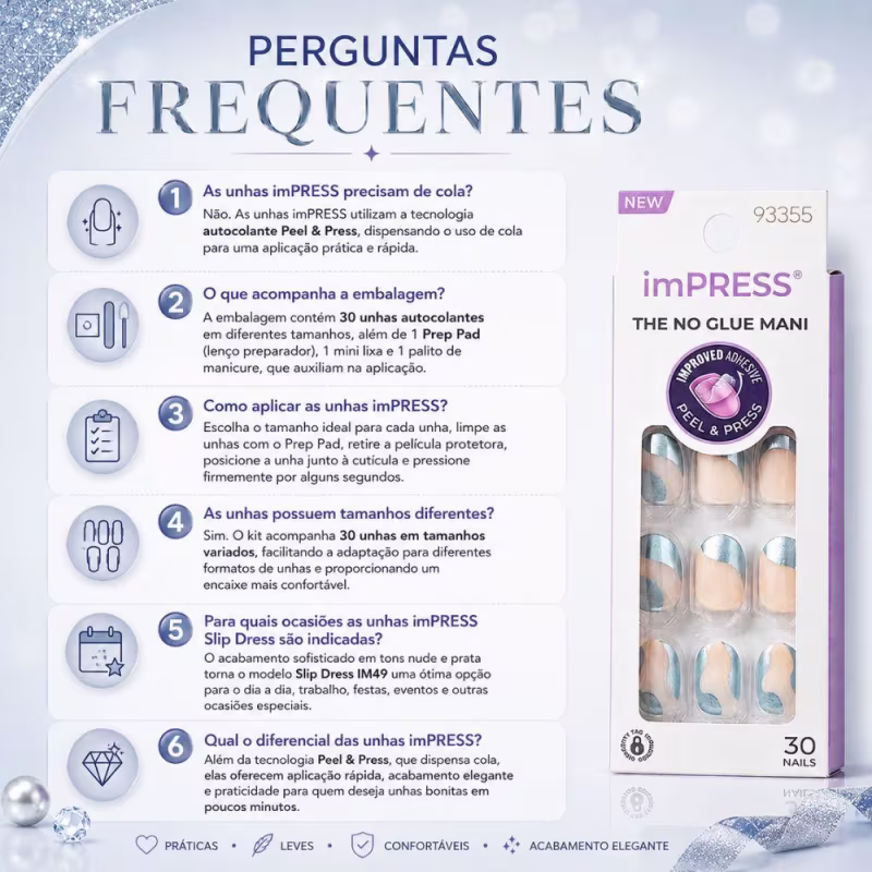 Unhas Autocolantes Kiss Ny Impress The No Glue Mani Slip Dress Im49