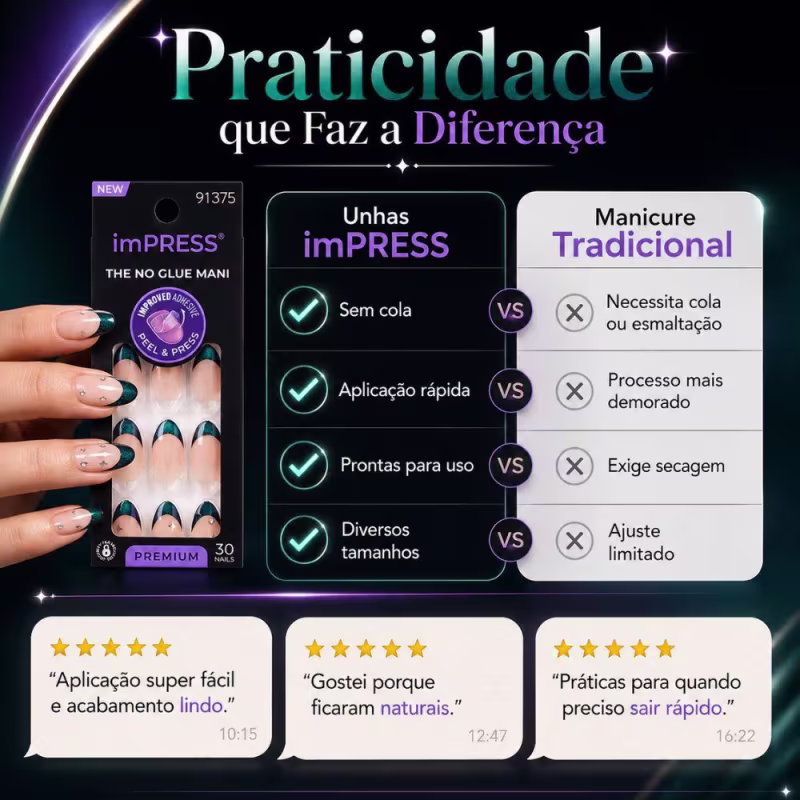 Unhas Autocolantes Kiss Ny Impress The No Glue Mani Premium Visions Ime10
