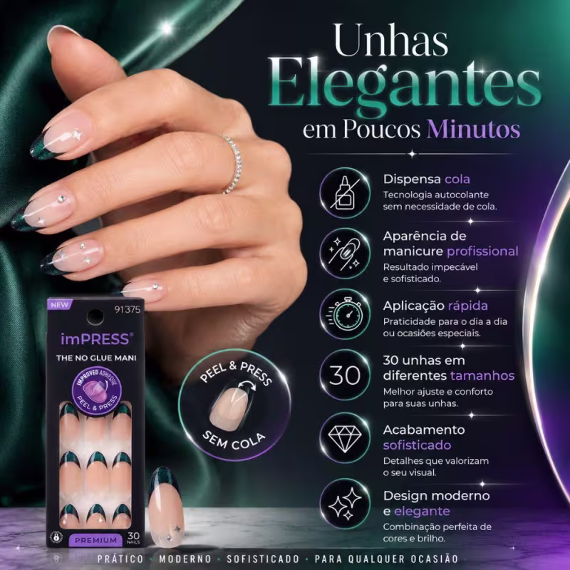 Unhas Autocolantes Kiss Ny Impress The No Glue Mani Premium Visions Ime10