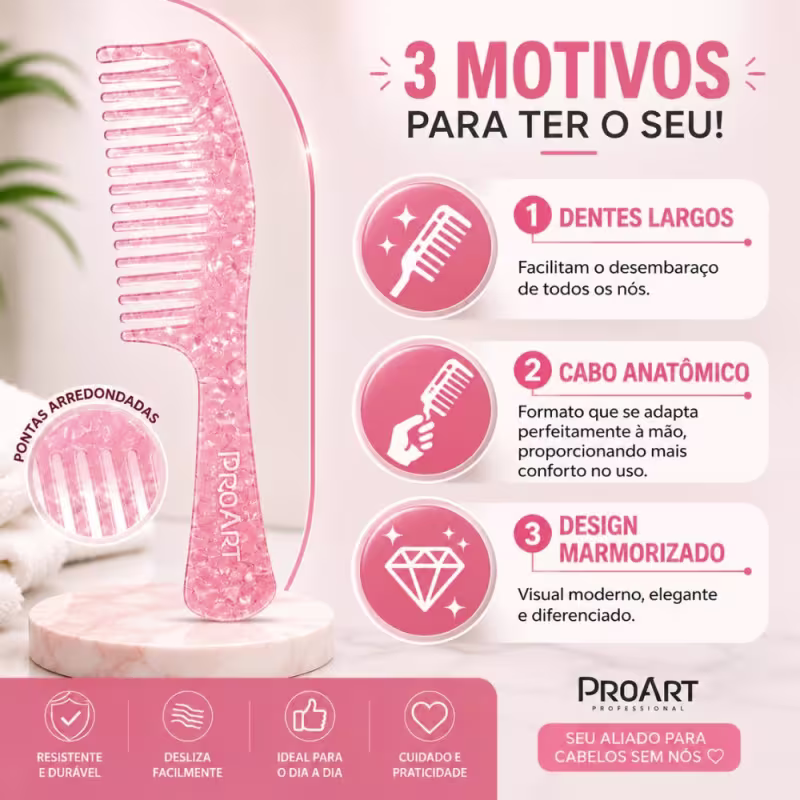 Pente Proart Marble Com Cabo Rosa Pm15bb