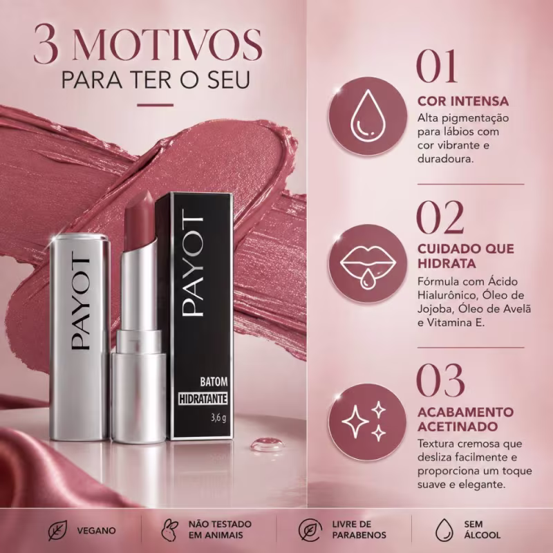 Batom Hidratante Payot Ácido Hialurônico e Óleo De Avelã Nude Intenso 3,6g