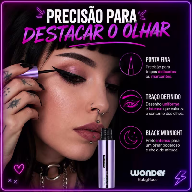Delineador Líquido Ruby Rose Wonder Wave Black Midnight Hb-e2103