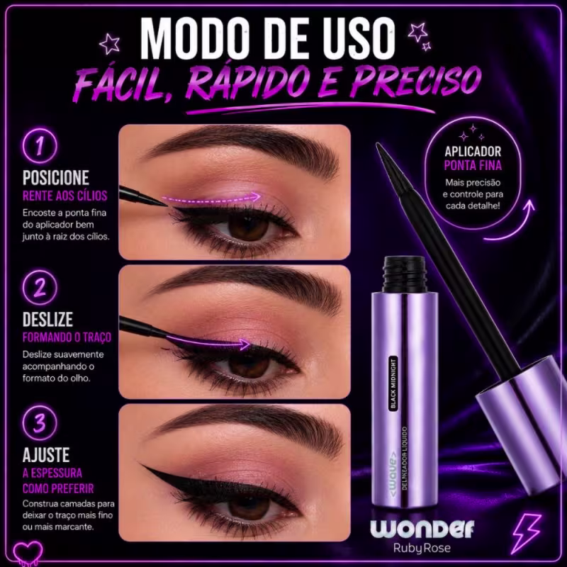 Delineador Líquido Ruby Rose Wonder Wave Black Midnight Hb-e2103