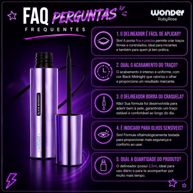 Delineador Líquido Ruby Rose Wonder Wave Black Midnight Hb-e2103